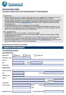 Application form Chronic Medicine Programme